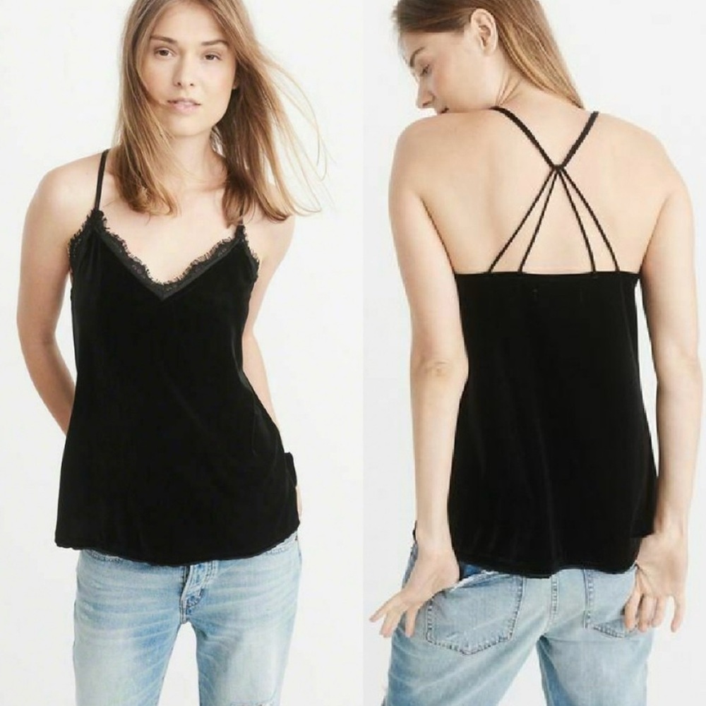 Abercrombie & Fitch Black Velvet Lace Trim Cami‎